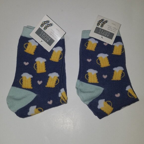 NEW 2 Ale Love Quarter Length Socks Beer Steins Hearts Gift Adult One Size OSFM - Picture 4 of 6